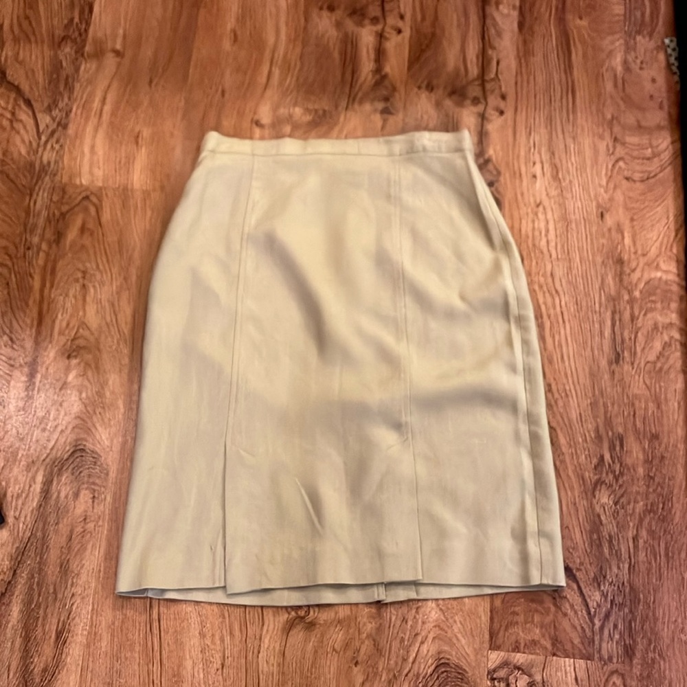 Vintage rayon skirt tan size 14 counterparts large weave minimalist